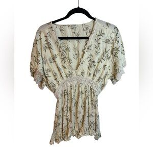 Sky and Sand Tropical Babydoll Crochet Trim Blouse